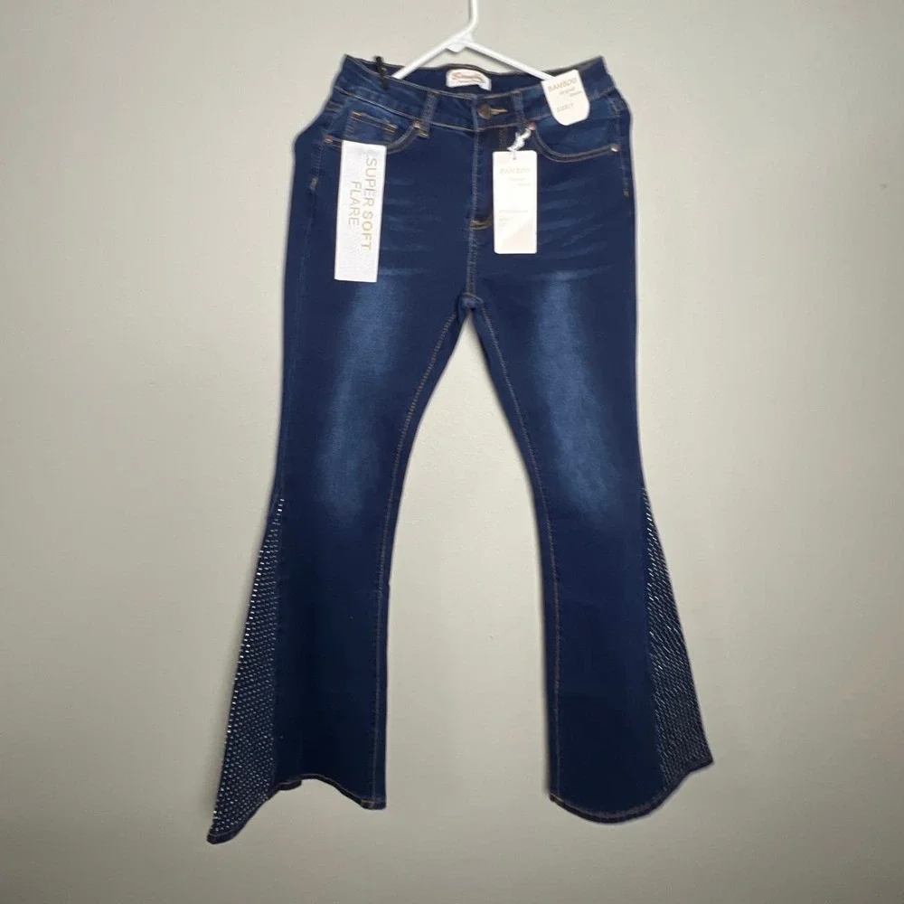 BAMBOO FLARE JEANS super soft FLARE size 7 - Picture 1 of 13